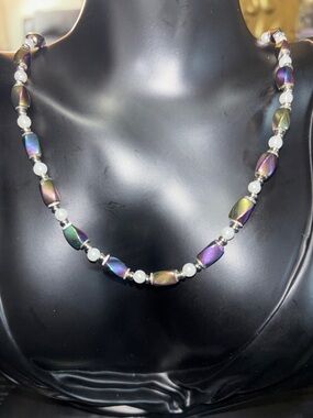 Iridescent Magnetic Rainbow Hematite & Pearl Beaded Necklace  or Wrap Bracelet